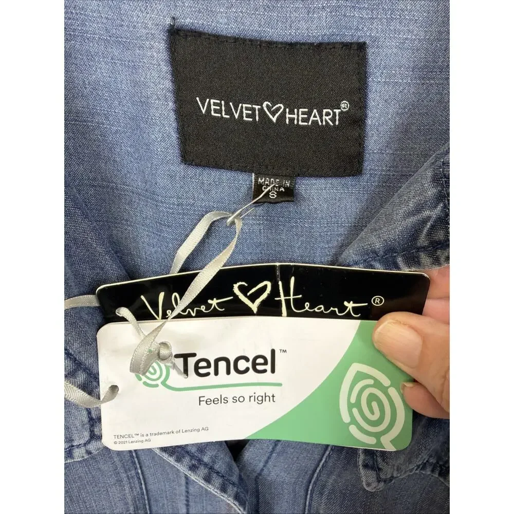 NWT Velvet Heart Blue Pockets Elastic Waist Button Up Shirt Dress #1414 Size SM - Picture 10 of 11